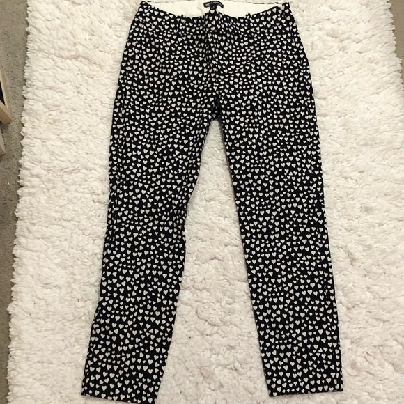 J Crew Mercantile Winnie Heart Print Cropped Straight Leg Pants Black 2 - Picture 3 of 8